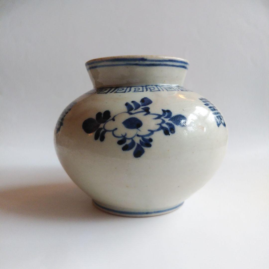 李朝 分院 染付壽字文丸壺 工芸品 陶芸 古伊万里 古美術 中国青花