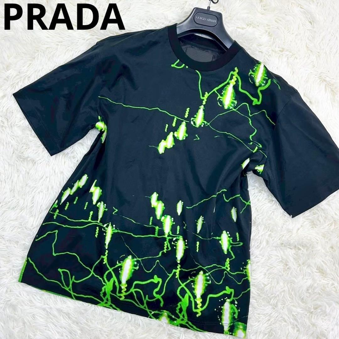美品　19FW プラダ　半袖Tシャツ　ネオングラフィック柄　ブラック XL