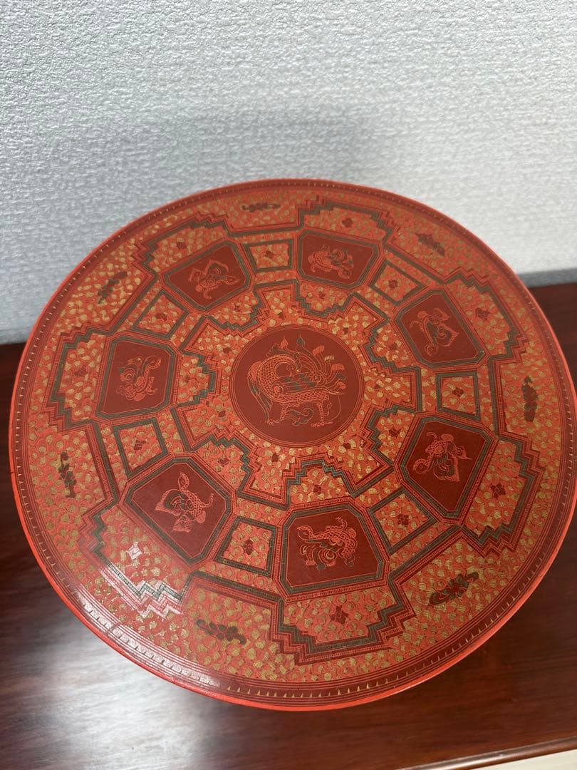 ミャンマー アンティーク 漆器 蒟醤 ビルマ 細密画 入れ子容器 ※31※