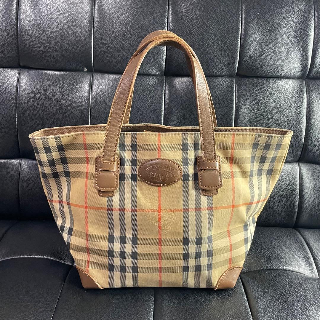 ✨ヴィンテージ✨バーバリー 舟型ハンドバッグ ノバチェック ナイロン ベージュ系