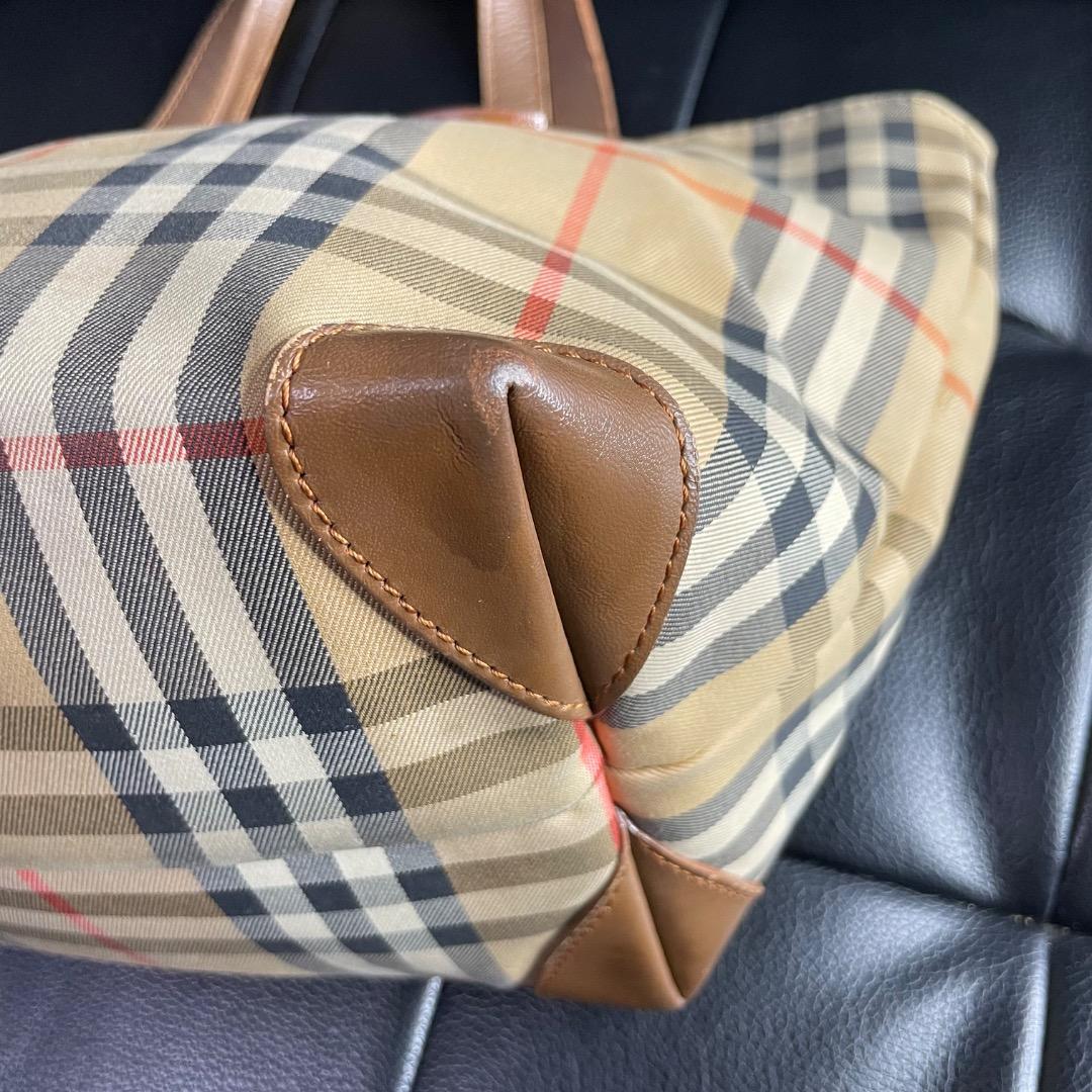 ✨ヴィンテージ✨バーバリー 舟型ハンドバッグ ノバチェック ナイロン ベージュ系