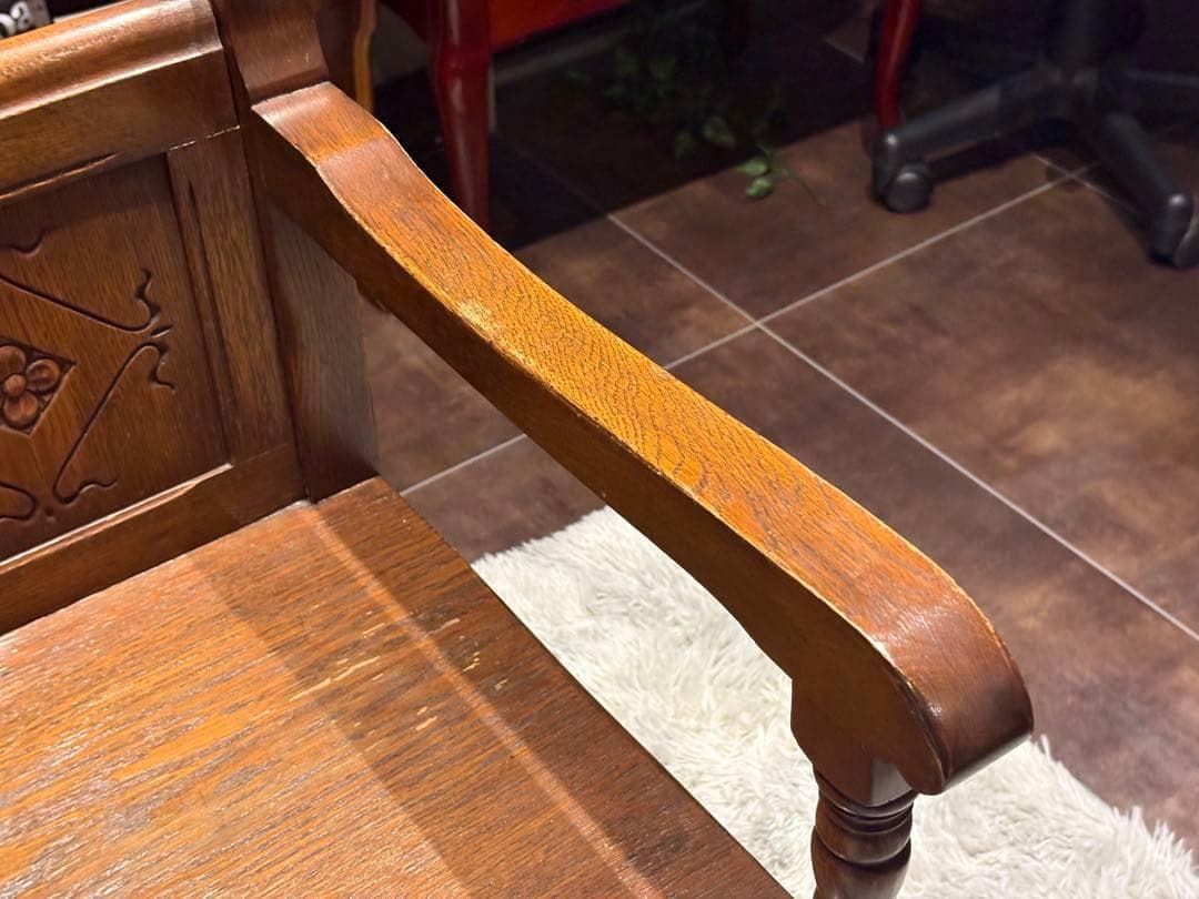 希少　英国　イギリス　テレフォンベンチ　ベンチ　オーク材　アンティーク SH