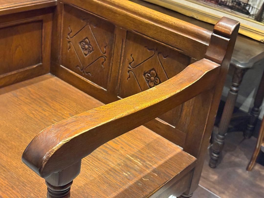 希少　英国　イギリス　テレフォンベンチ　ベンチ　オーク材　アンティーク SH