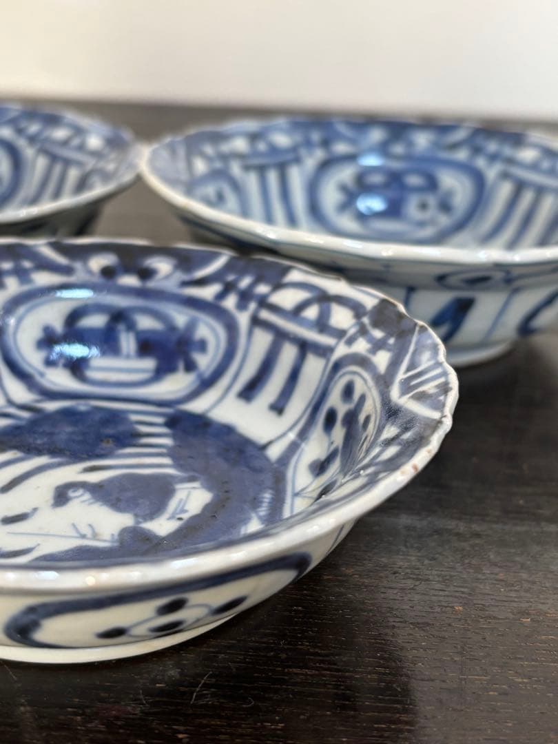 染付芙蓉手獣面図 小皿 モンスターマスク 縁起物 古伊万里 三田焼 5客揃