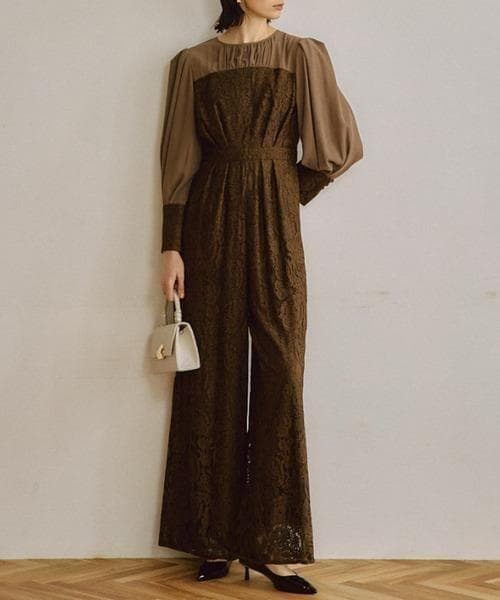 リルアー LERURE 24年 オールインワン パンツドレス レース カーキ M