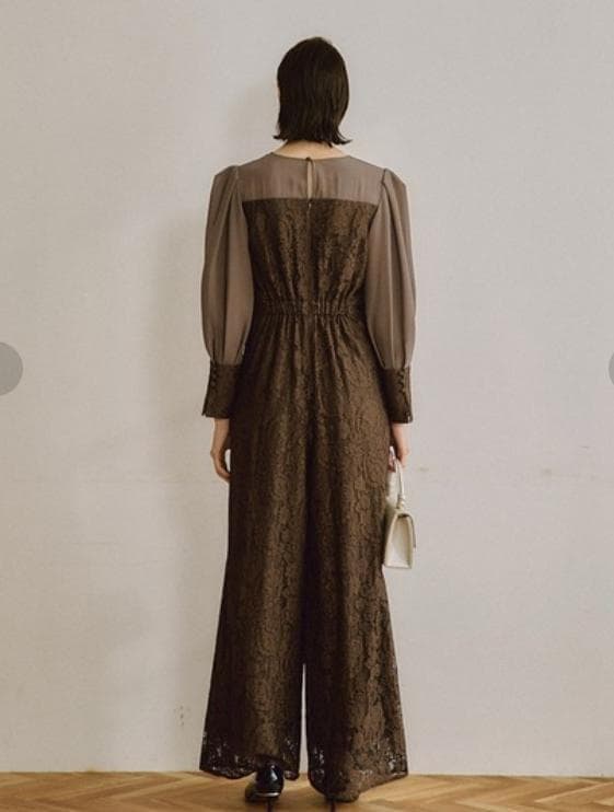 リルアー LERURE 24年 オールインワン パンツドレス レース カーキ M