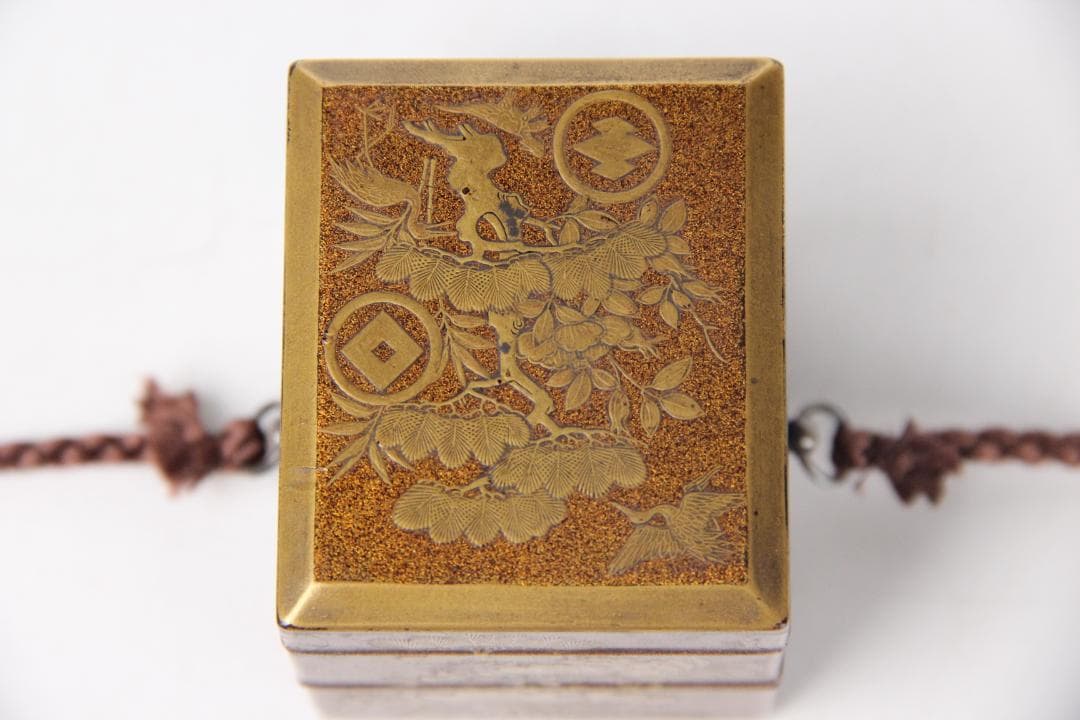 江戸　明治　時代 鶴松梅蒔絵重香合　小箱 梨地 漆器 EM19-9