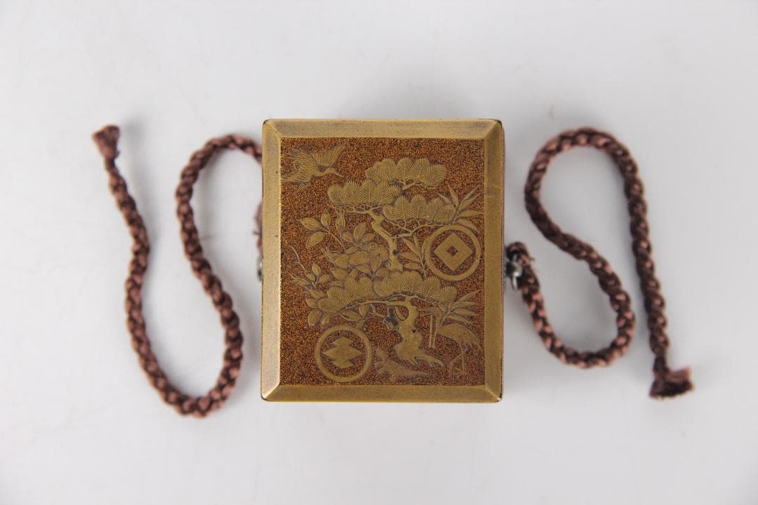 江戸　明治　時代 鶴松梅蒔絵重香合　小箱 梨地 漆器 EM19-9