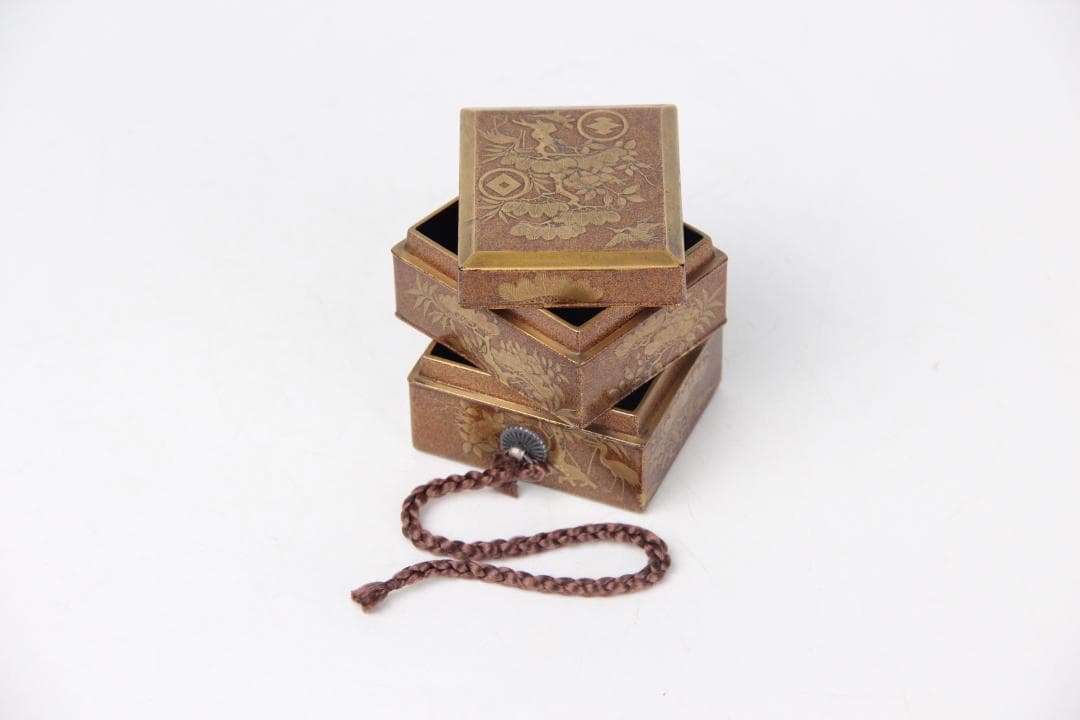 江戸　明治　時代 鶴松梅蒔絵重香合　小箱 梨地 漆器 EM19-9