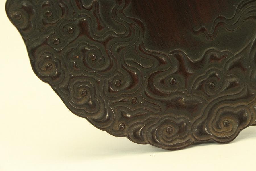 紫檀 刻 雲鶴皿 五客 細密彫刻(A758)