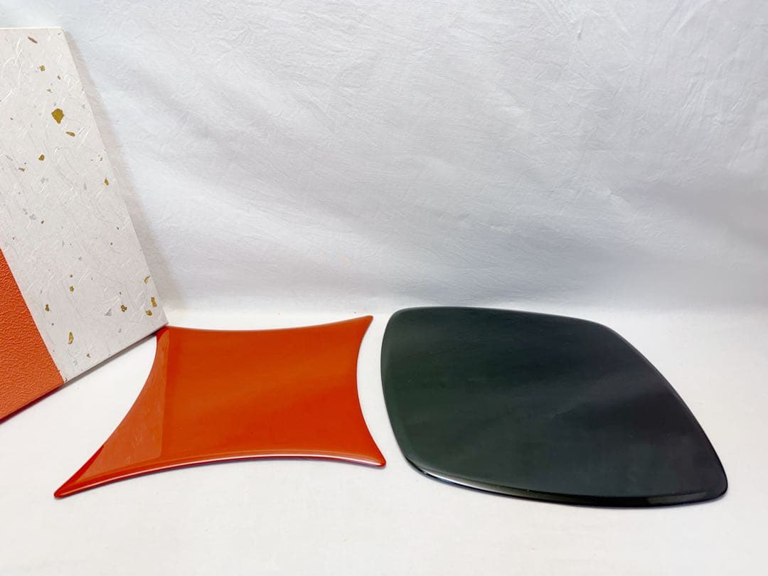 未使用 華道具 前端雅峯作 木製 朱、青花台 敷板 薄板 2枚組 栞 元箱