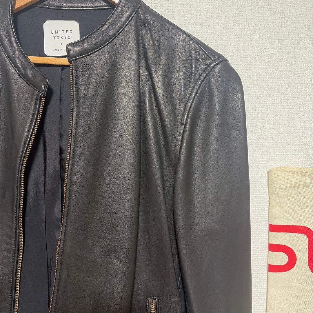 UNITED TOKYO ブラックレザーシングルライダースジャケット サイズ3