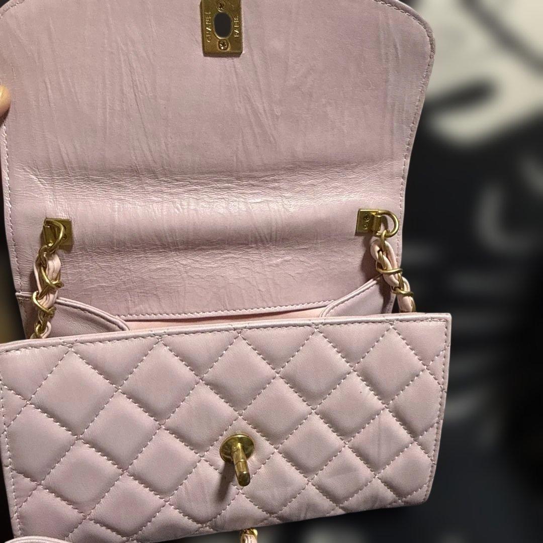 ピンク レザー ショルダーバッグ