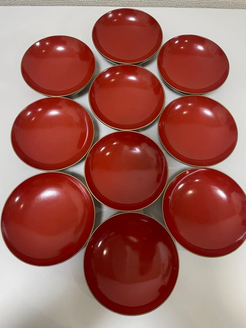 漆器 時代 黄漆 内朱塗 漆器 吸物 懐石椀 煮物椀 10 客 松 貝柄