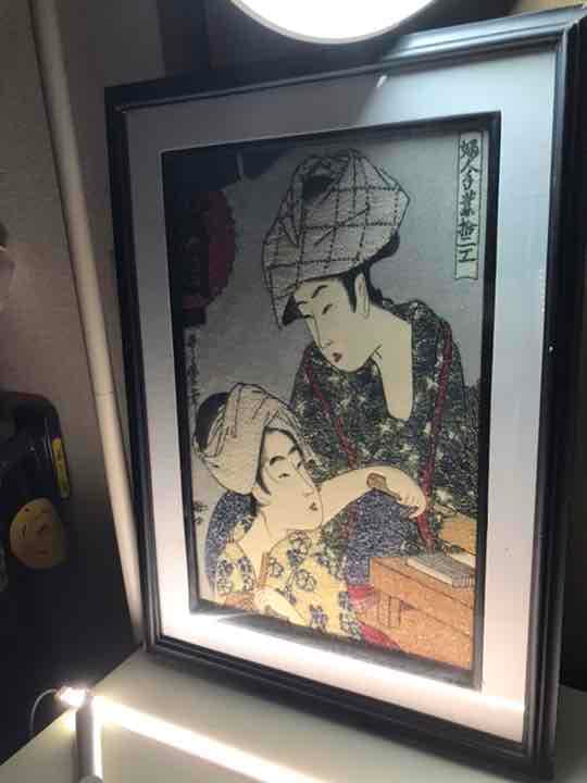 地域限定送料無料　歌麻呂浮世絵祇園美人絵　62cmルビー等宝石絵画　アンティーク