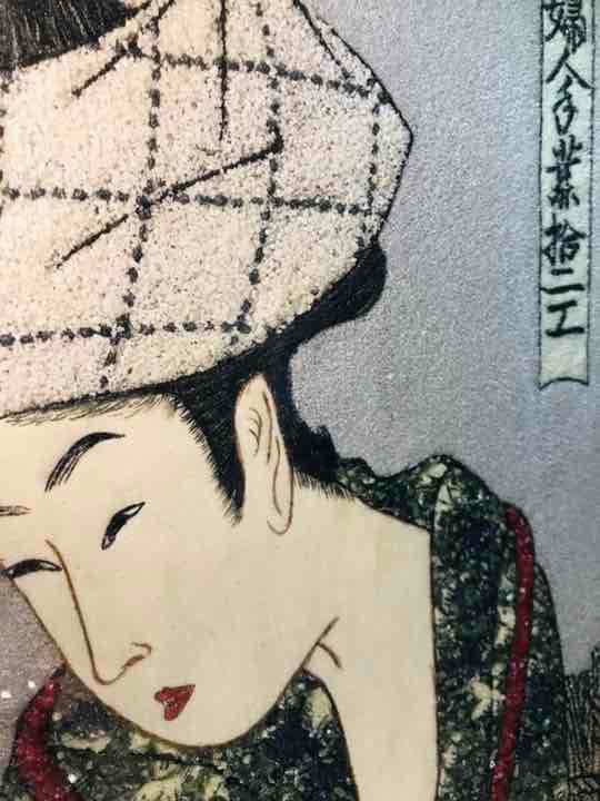 地域限定送料無料　歌麻呂浮世絵祇園美人絵　62cmルビー等宝石絵画　アンティーク