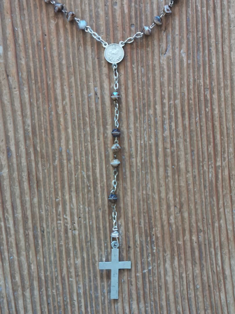 アンティーク ベルギーイタリア ブラウンマーブルガラス マリアとイエスのロザリオ