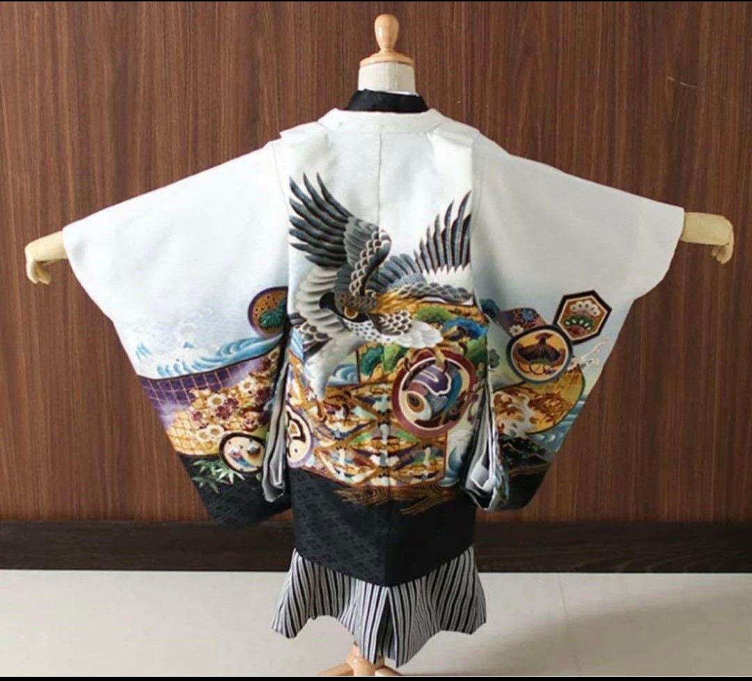 七五三　フルセット　5歳　男の子　羽織袴　白　白地　5才７才　着物　雪駄付き