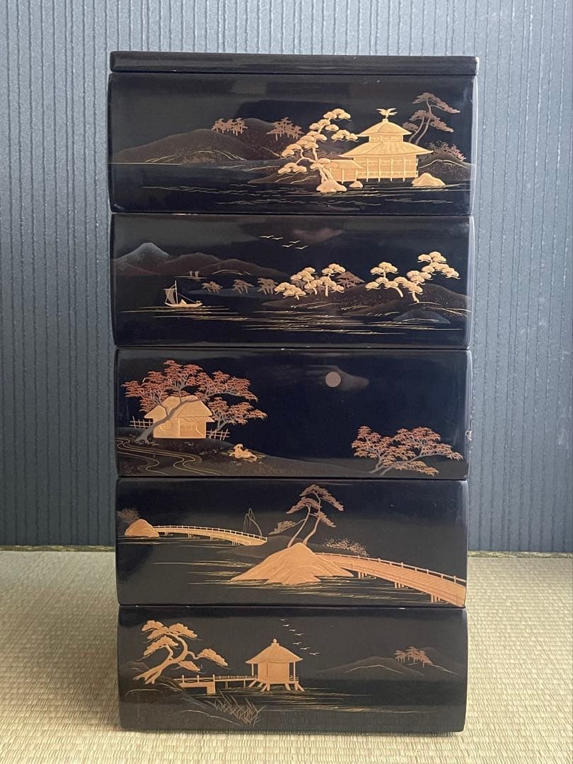 輪島塗　重箱　五段重箱　アンティーク　昭和50年　木箱付