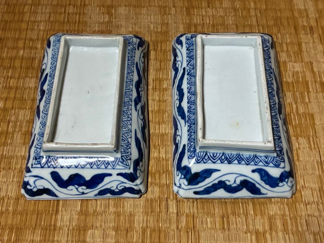 古伊万里 金彩 色絵 鳳凰紋 長皿 長方皿 二枚揃い 時代物