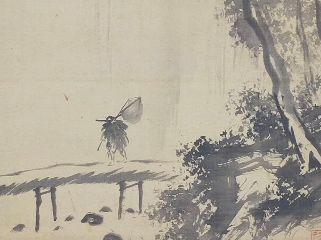 ♥掛軸　成木星洲　山水画　桐箱付き　掛け軸　骨董　古玩　中国