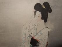 【真作】伊東深水　肉筆　最高軸先　美人画　共箱　本物保証　塗り二重箱入