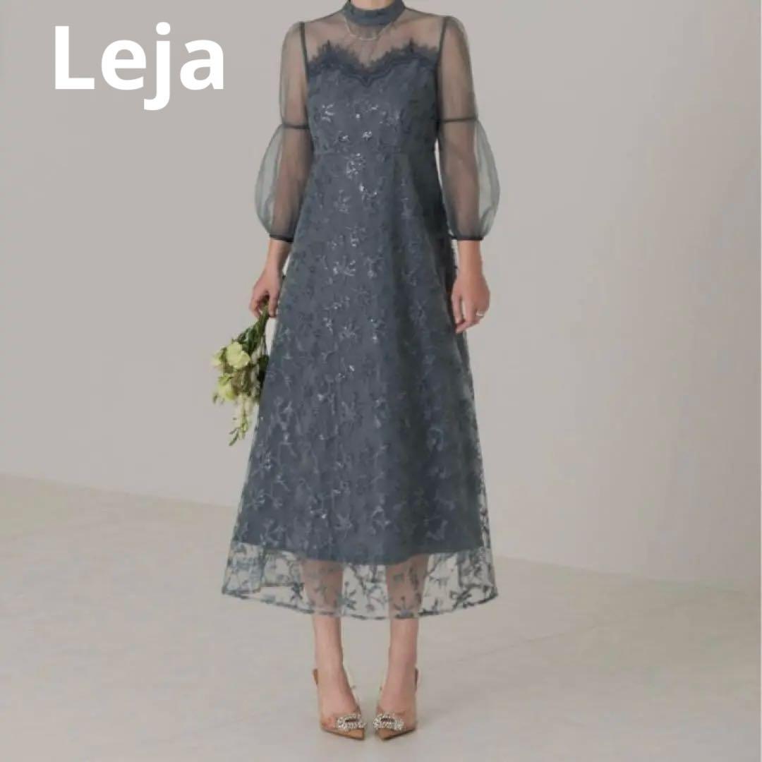 レジャ 花柄レーススパンコールハートカットドレス ロングワンピース M ブルー
