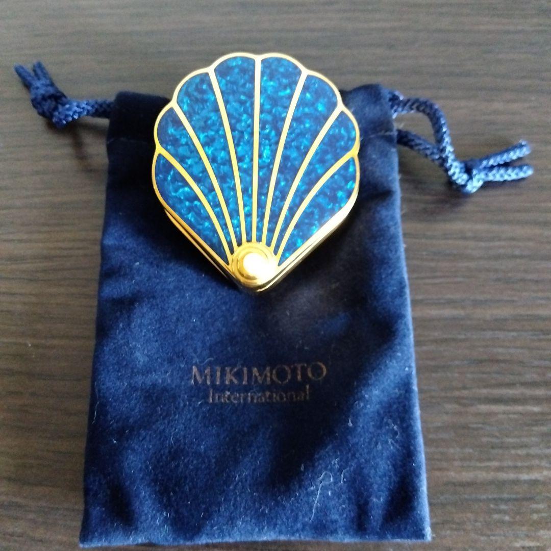 ミキモト　シェル型 時計 クリスタルラッカー 青 トラベルクロック パール