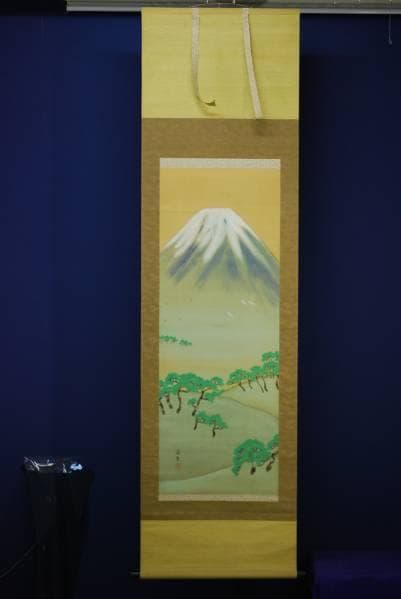 真作/舜年/富士に舞鶴図/布袋屋掛軸HC-55