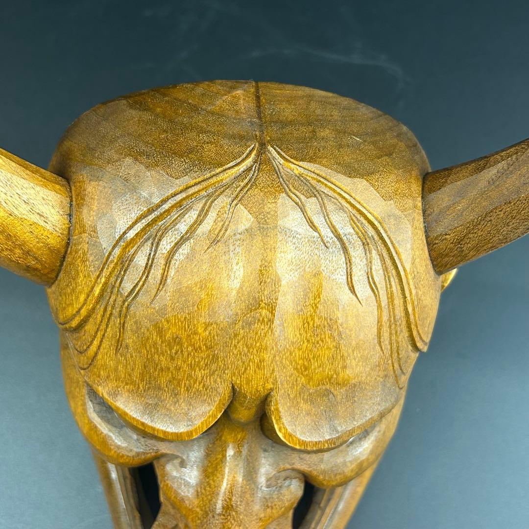 木製 鬼の面 角付き 能面　般若の面