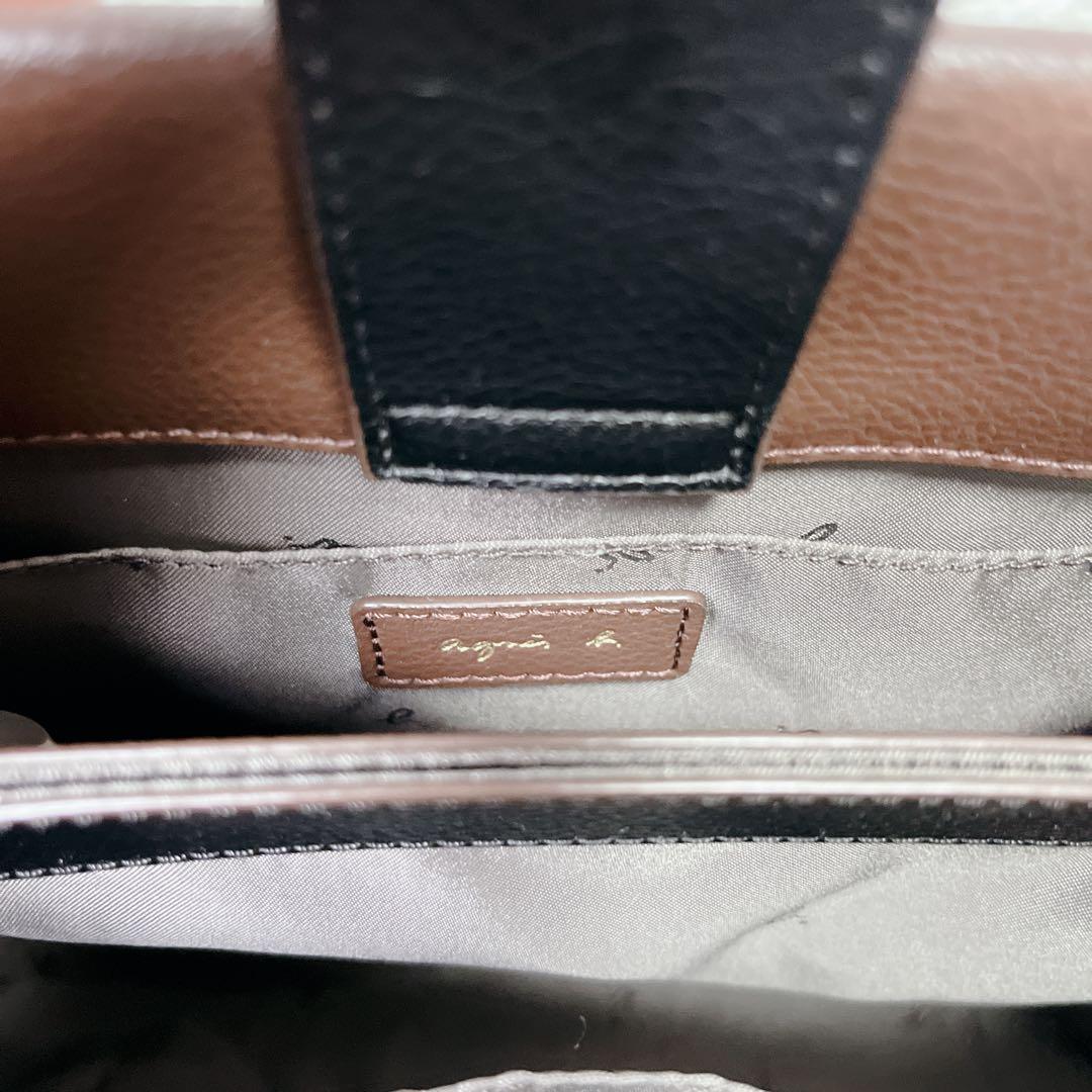 アニエスベー 2way レザーショルダーバッグ　ブラウン　チャーム ポーチ付