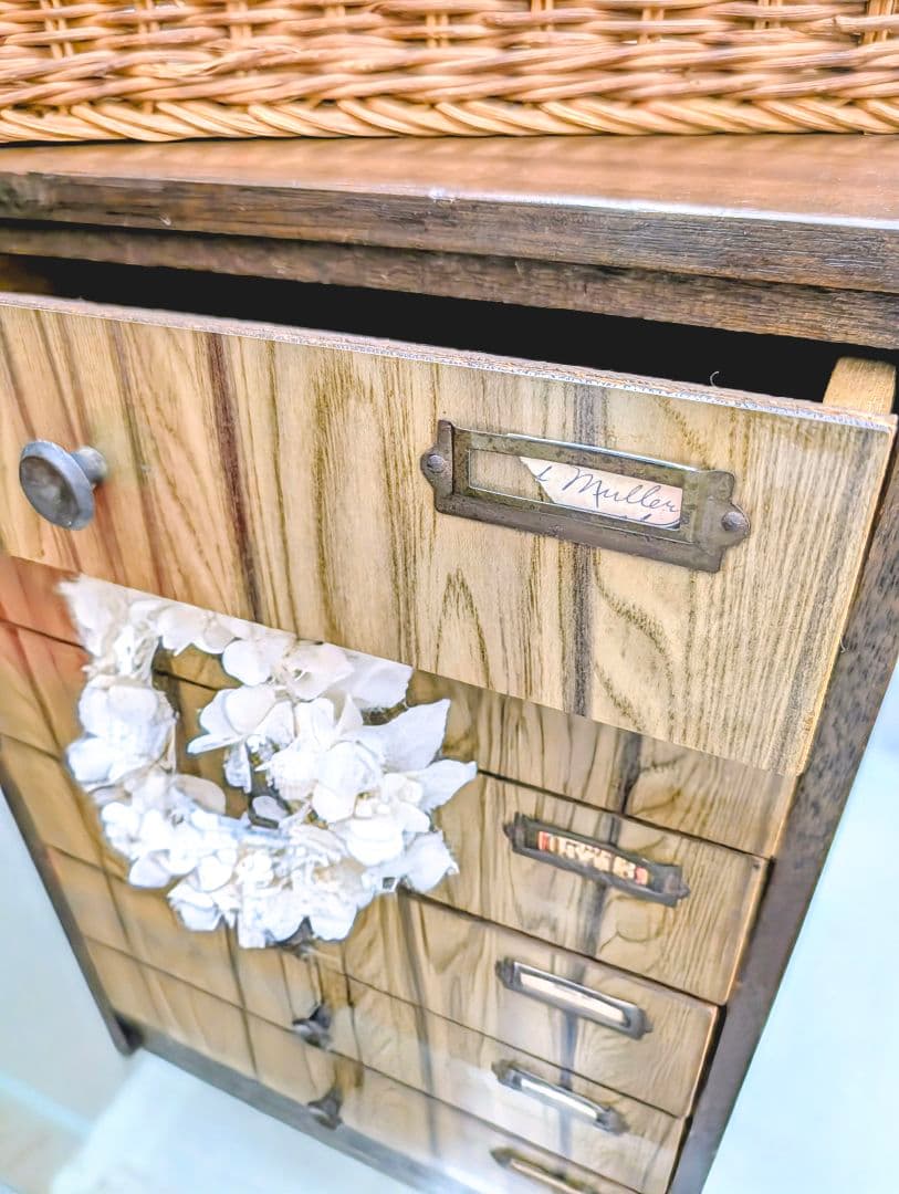 昭和ヴィンテージ✨️ネームプレート付き 木製 6段引き出し チェスト　古道具