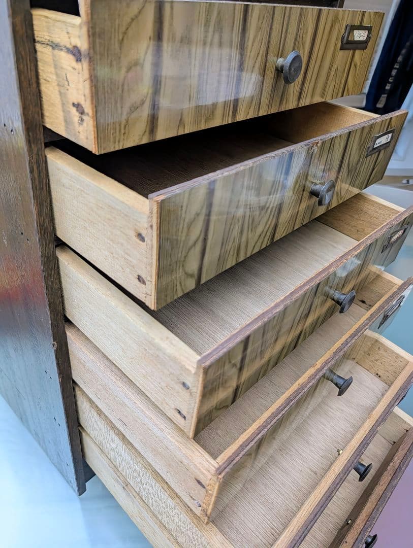 昭和ヴィンテージ✨️ネームプレート付き 木製 6段引き出し チェスト　古道具