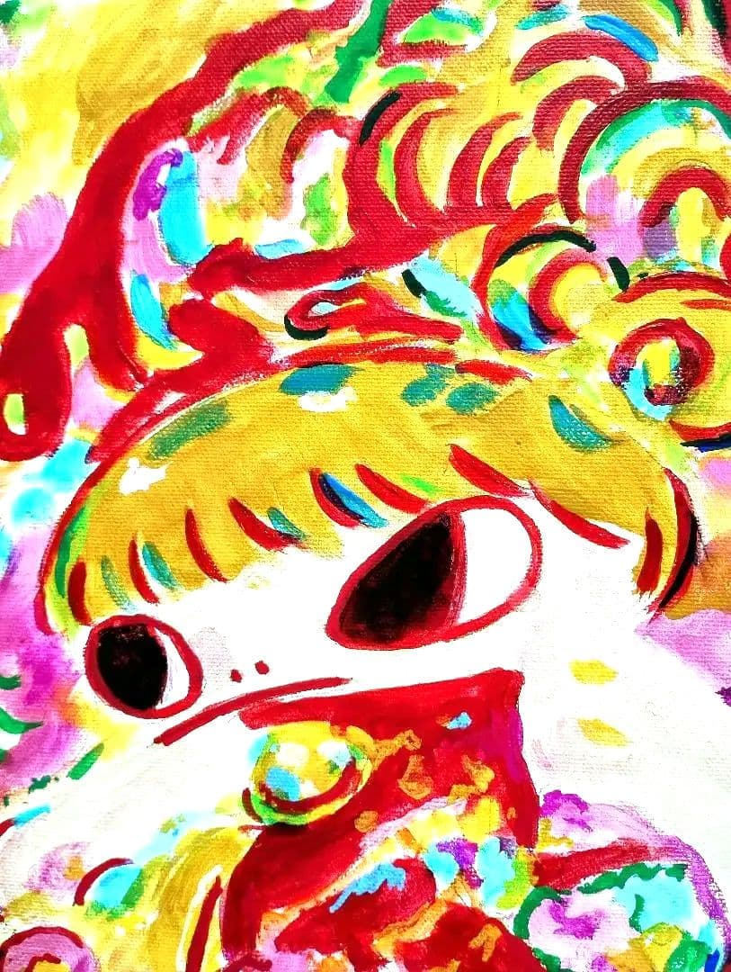 【SALE】［F8号］ロッカクアヤコ/肉筆/手描き/表裏サイン有/アクリル/油彩