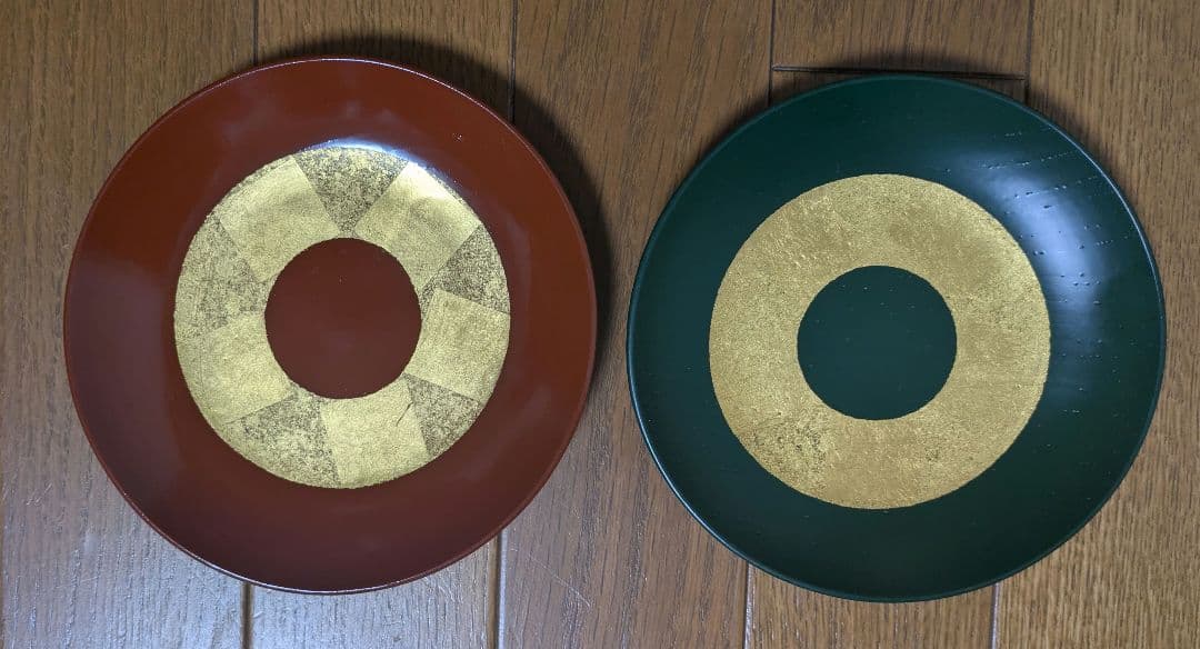 【未使用】野田行作 漆器 金箔文黒蛇の目銘々皿　5セット