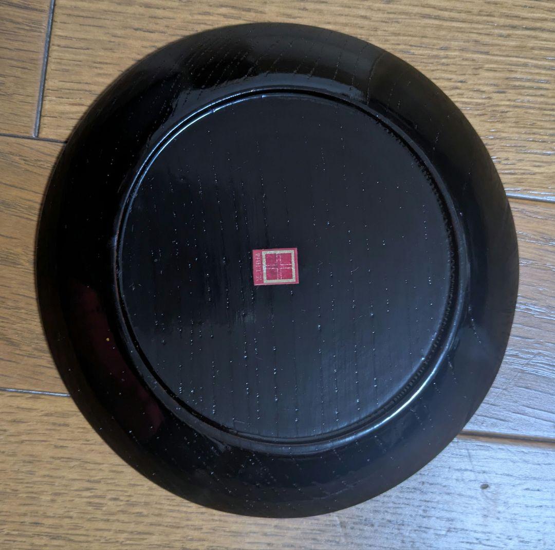 【未使用】野田行作 漆器 金箔文黒蛇の目銘々皿　5セット