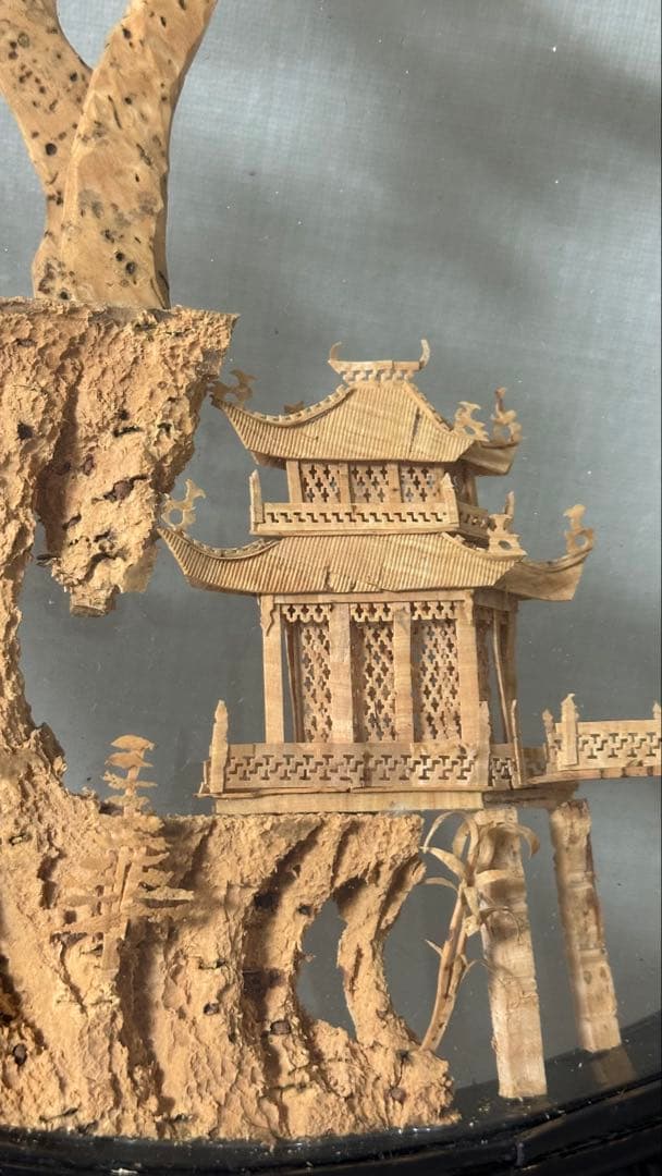 木製風景彫刻 置物 直径約30cm