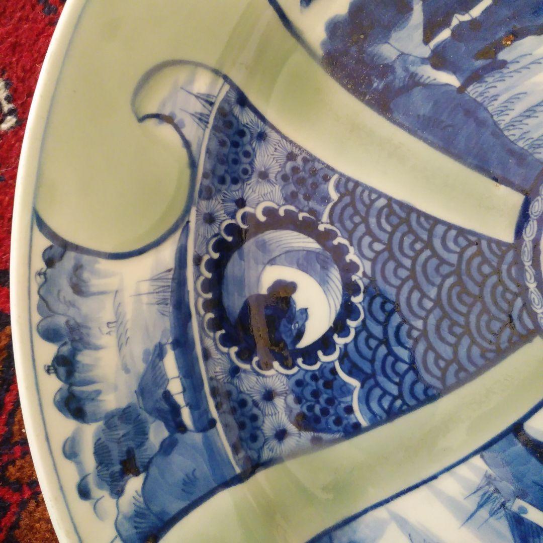 希少　珍品　 古伊万里 有田官窯　青磁染付大皿　特大皿　口径約44cm　有田焼