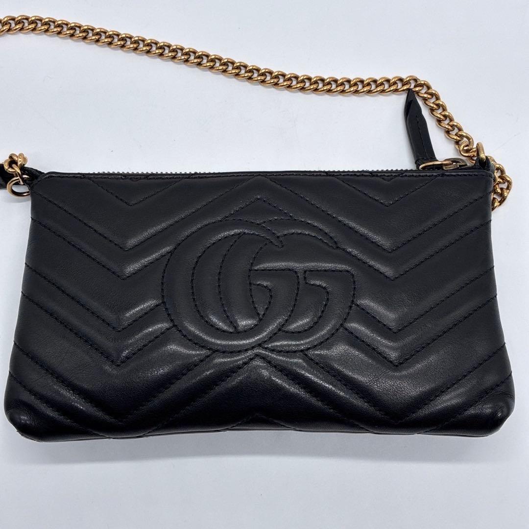 グッチ GGマーモント チェーンウォレット 黒 ゴールド金具 443447