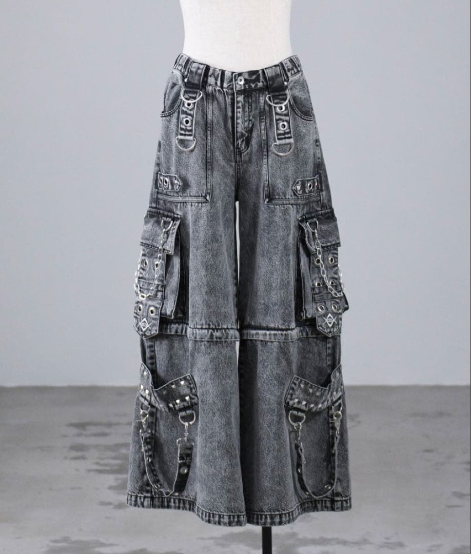 『REFLEM/レフレム』2WAYワイドデニムカーゴパンツ　グレー