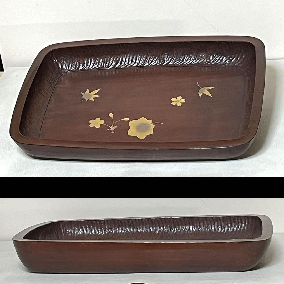 川端近左 蒔絵 煎茶盆 共箱 角盆 茶道具 煎茶道具 【k3496】