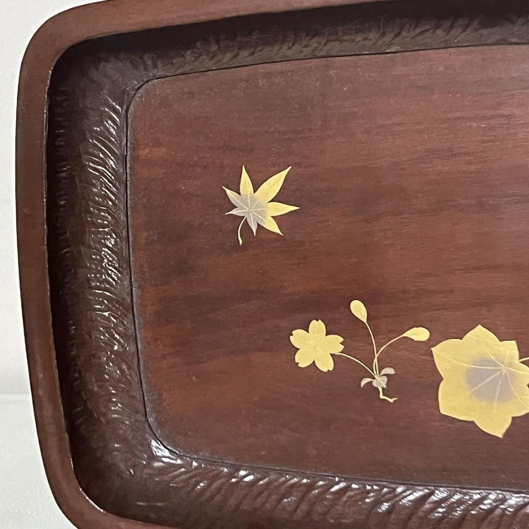 川端近左 蒔絵 煎茶盆 共箱 角盆 茶道具 煎茶道具 【k3496】