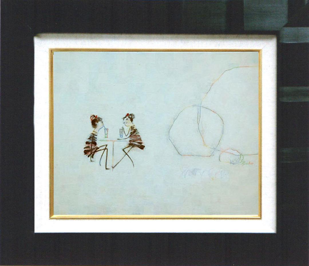 油絵 菅家令子 絵 絵画インテリア額付(銀) F4-081714可 愛い女の子