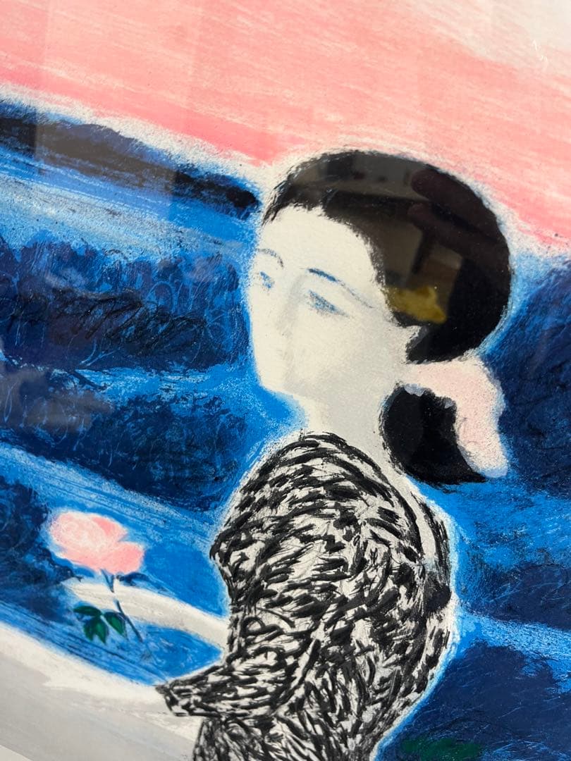 リトグラフ　ブラジリエ　バラに想いをよせる婦人　117/120 直筆サイン