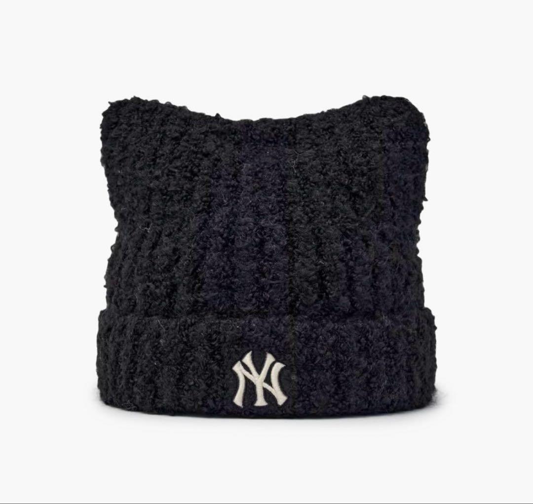 MLB 猫耳 ニット帽 ブラック カリナ 韓国限定 新品未使用 タグ付（紐なし）