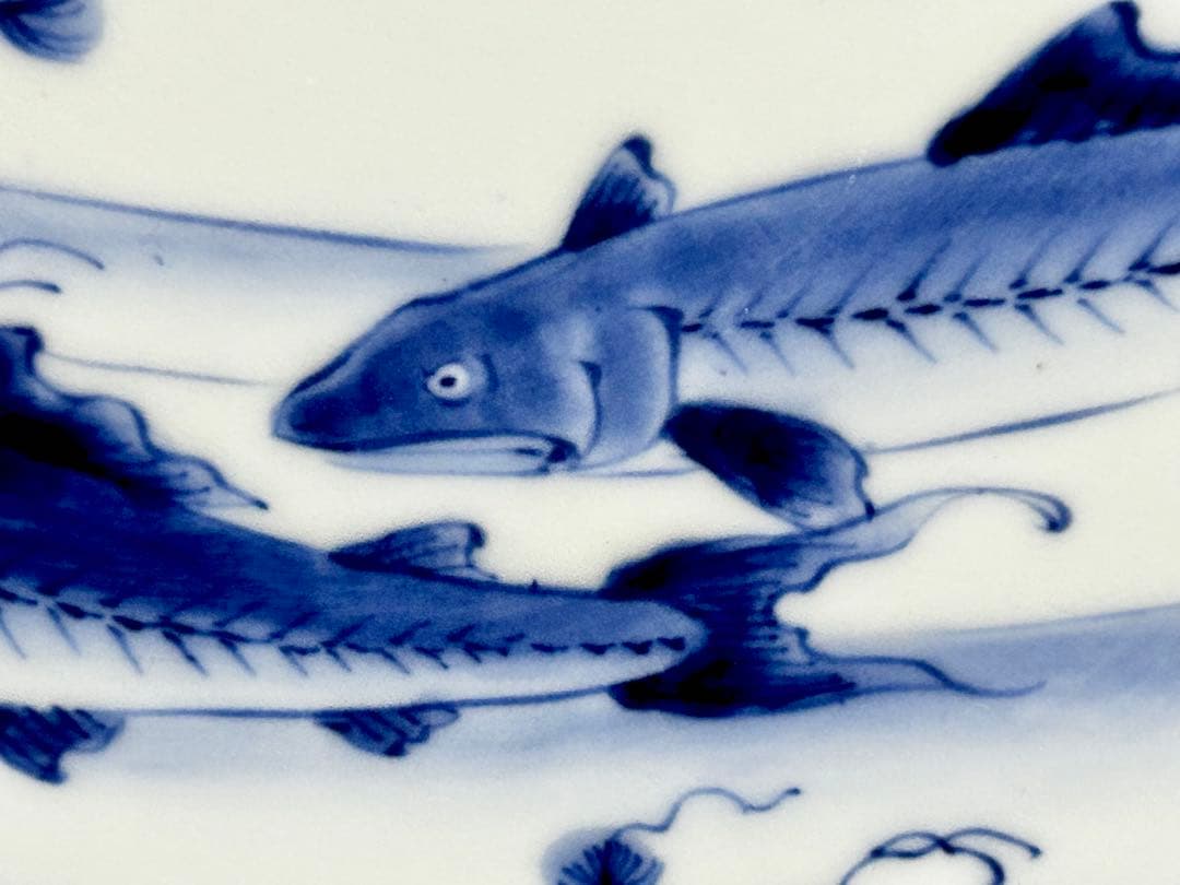 藍柿右衛門様式 鮎尽し図皿 渦福 有田 古伊万里