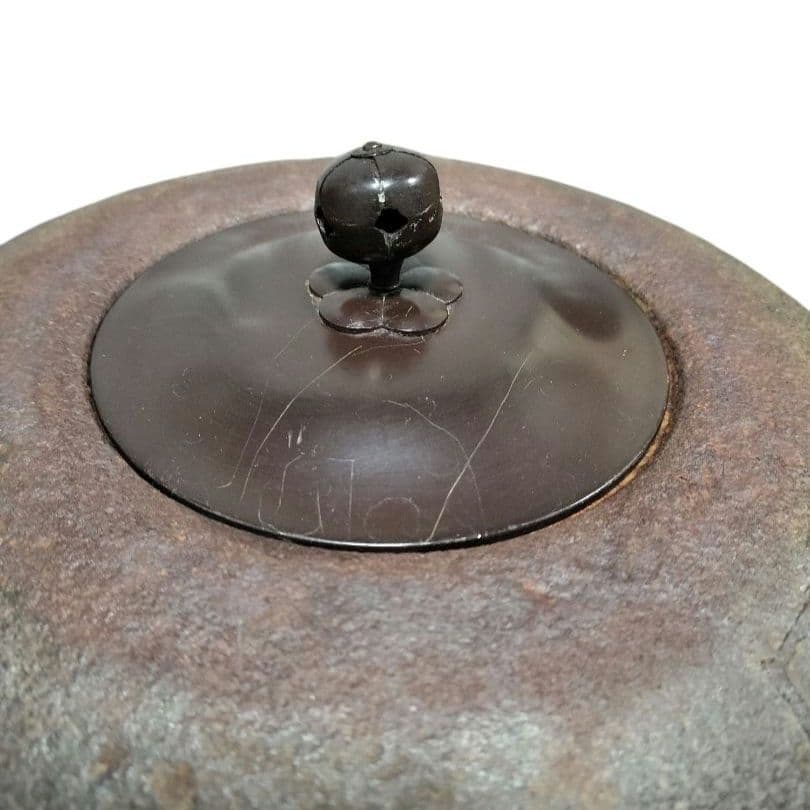 炉釜（炉用釜）園城寺釜　菊池政光作　釜鐶付き　茶器/茶道具