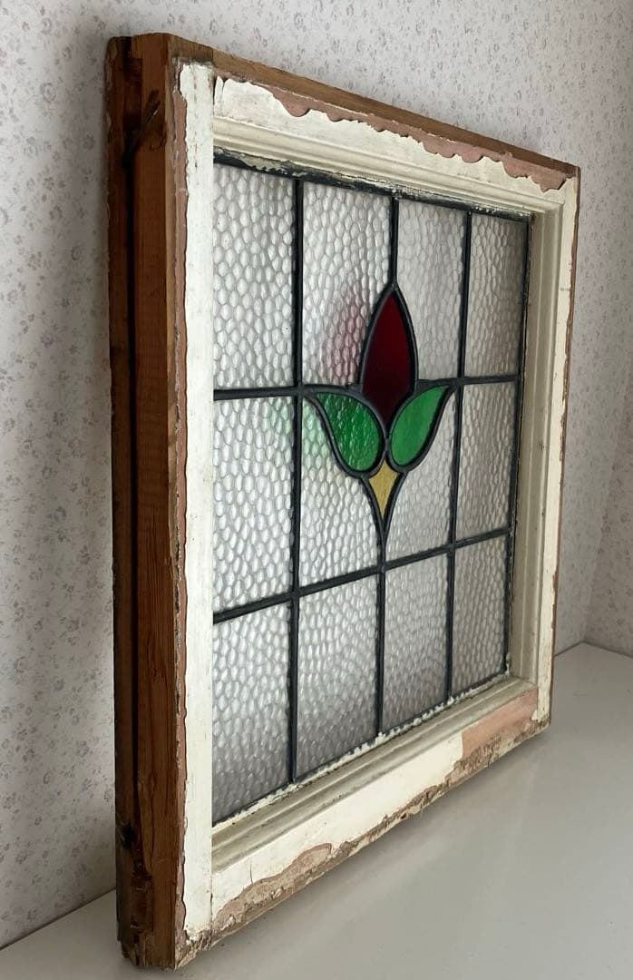 アンティークステンドグラス＊レトロビンテージ古い飾り窓ガラスカントリー建材