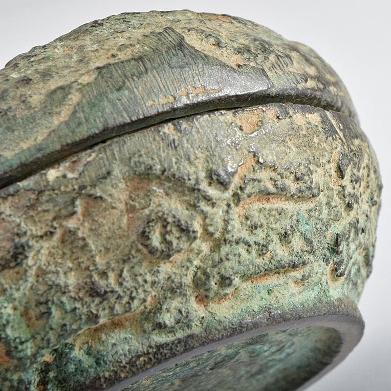 中国　明時代　青銅　龍模様　香合　時代箱付　V　R9348