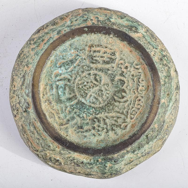 中国　明時代　青銅　龍模様　香合　時代箱付　V　R9348